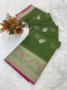 Meilleure vente de sari en organza exclusif de créateur indien dernière blouse fantaisie pour mariage ethnique vêtements de fête pour femmes Mina Butti Work - Product Image 4