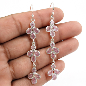 Best Selling New Design 925 Sterling Silver Pink Cubic Zirconia Classy Look Luxury Earrings for Woman <b>Girls</b> Handmade Jewelry - Product Image 4