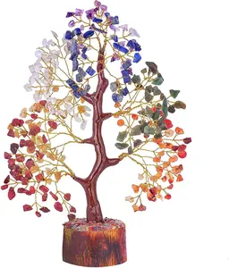Pierre d'agate en cristal de guérison naturelle sept chakras arbre de pierres précieuses pour l'énergie positive sept couleurs arbre de puces de pierres précieuses à vendre - Product Image 1