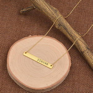 व्यक्तिगत खोदना सोना मढ़वाया तांबा क्षैतिज बार हार रत्न राशि चक्र पर हस्ताक्षर पत्र लटकन हार - Product Image 5