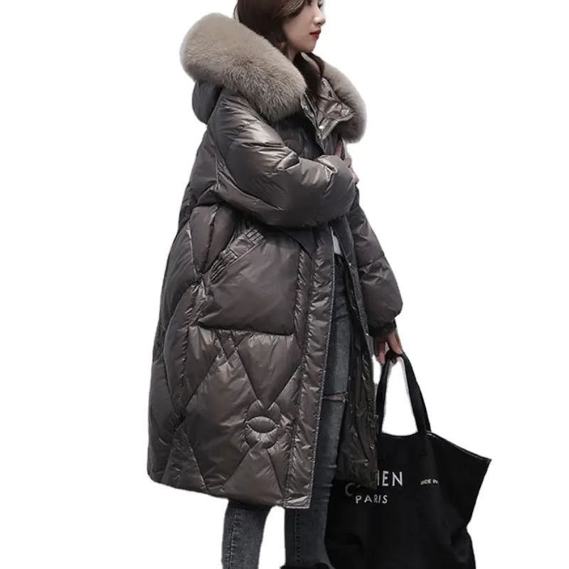 Women's Parkas Winter Down Padded Jacket Fashion Mid-length Loose Thickened Hooded Warm Big Fur Collar Winter Coat Women 2023