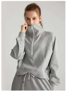 Sudadera con capucha corta de cuello alto con estilo personalizado de alta calidad para mujer, sudadera recortada con cremallera, sudaderas con capucha con logotipo personalizado, sudadera con cremallera informal - Product Image 2