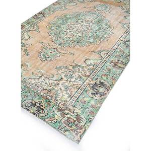 Alfombra de Lana Verde Vintage Anudada a Mano, Estilo Boho, con Medallón Abstracto y Patrón Rectangular para Entrada, Pasillo o Recibidor - Pae-3238 - Product Image 2