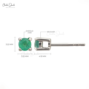 2024 nóng bán 3mm Emerald đinh tán 925 Sterling Bạc Vòng đá quý tự nhiên Solitaire mạ vàng bông tai ở mức giá chiết khấu - Product Image 3