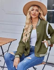 Chaqueta Bomber Varsity de moda de otoño 2025 para mujer, ropa de calle informal con botones y efecto lavado, trajes escolares cortos - Product Image 2