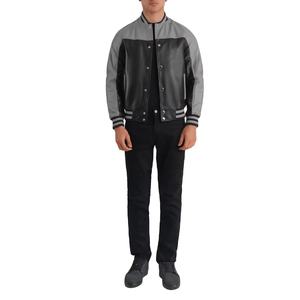 Chaquetas Varsity Casuales para Hombre de Alta Calidad, Último Diseño, Venta al por Mayor, Hechas a Medida, Ropa Urbana, Chaqueta Varsity de Cuero Negra y Gris - Product Image 5