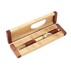 Kotak pena kayu ukir kustom dengan Maple dan Rosewood | Kotak eksekutif dengan personalisasi gratis (hanya kotak pena)