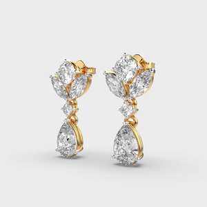 ต่างหูเม็ดเพชรห้าเม็ดทำจากแล็บประดับ2.0 + 2.0 CTW ทรงลูกแพร์ - Product Image 6