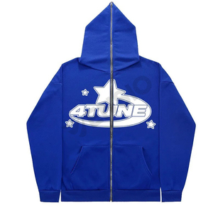 Sudadera con capucha unisex de algodón 100% de alto gramaje con cremallera completa, forro polar transpirable para invierno, efecto desgastado, colores personalizables para logotipo. - Product Image 4