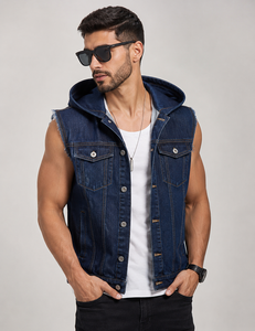 Saleh Enterprises Unisex Washed <b>Sleeveless</b> Hooded Jean <b>Jacket</b> Cotton <b>Denim</b> Vest Streetwear Fashion Vintage Winter Custom Private - Product Image 2