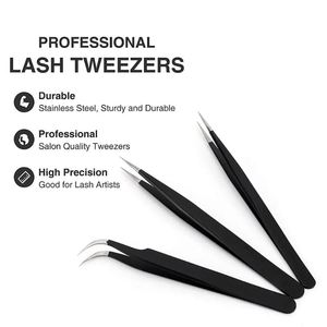 Ensemble de pinces à extensions de cils noires faites à la main en 3 pièces, comprenant des outils à cils droits, incurvés et pointus - Product Image 3