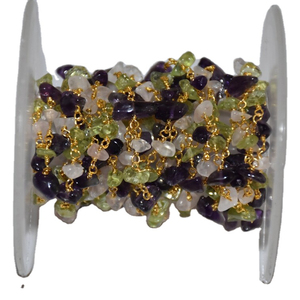 Más vendidos hermosa Cadena de Rosario de cuentas de virutas sin cortar Rosa peridoto púrpura natural. Cadena de cuentas chapada en oro para la fabricación de joyas - Product Image 1