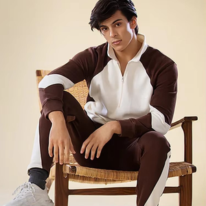 Autumn Men Half <b>Zip</b> <b>Hooded</b> Oversized Solid 100% Cotton Joggers Sets Sweatsuits Custom Logo Embroidery Digital Printing - Product Image 1