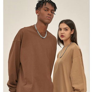 305g Heavy Weight Organic Cotton Top Autumn Winter Loose Long Sleeve T-Shirt Plain Dyed Terry <b>Tshirt</b> for Men - Product Image 3