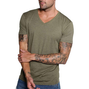 Camisetas de Cuello en V para Hombre al por Mayor, Mezcla de Algodón y Poliéster, Ligeras, Transpirables, de Manga Corta, Lisas, Premium, Corte Regular, Casuales - Product Image 2