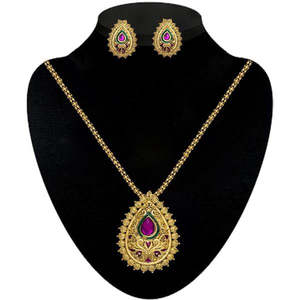 Kriaa 2101508 Juego de colgantes de piedra austriaca púrpura Joyería de moda chapada en oro - Product Image 1