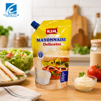 Pochette à bec verseur personnalisée pour mayonnaise avec bouchon, impression personnalisée, marque privée OEM, sac d'emballage alimentaire en gros à fond plat