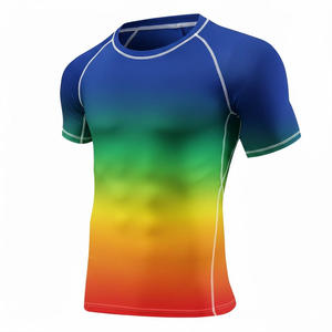 T-shirt de compression anti-UV pour adulte, couleur dégradée, manches courtes, séchage rapide, haut de sport pour la natation, la gym, le surf - Product Image 4