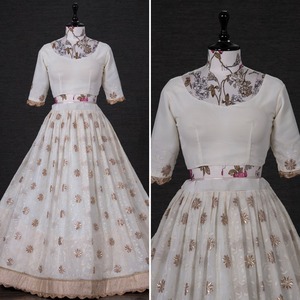 Exclusif fil à broder Georgette travail Lehenga Choli robe de mariée blanche pour mariage fiançailles et fête occasion spéciale porter - Product Image 5