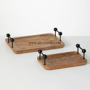 Plateau de service en bois de bambou de forme ronde de la plus haute qualité Vaisselle de grande taille faite à la main Table à manger Plateau de service alimentaire à vendre - Product Image 2