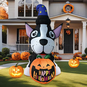 สุนัขเป่าลมฮาโลวีนขนาด 5 ฟุต พร้อมไฟ LED รูปฟักทอง สำหรับตกแต่งสวน งานปาร์ตี้กลางแจ้ง - Product Image 1