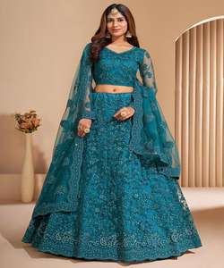 Precio al por mayor de moda Georgette bordado volante trabajo Lehenga Choli Dupatta estilo indio desgaste de fiesta Ropa Étnica - Product Image 1