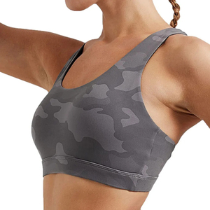 Custom Logo Women Camouflage Printed Sports Bra <b>Cross</b> Back High Impact Padded Yoga Fitness Crop <b>Top</b> - Product Image 6
