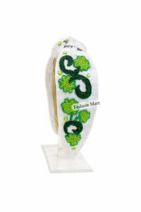 Designer Beaded Fabric Headband Clover Horseshoe And Rainbow Design Customisable - Product Image 2