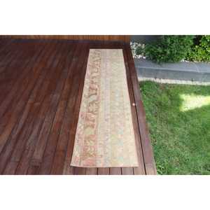 1.7x6.8 ft Vintage Turkish Rug, Runner Rug, <b>Brown</b> Blue Moroccan <b>Wool</b> Rug - Product Image 1