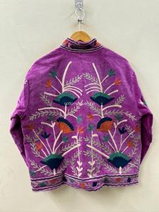 Veste en velours violet brodée à col mandarin, manches longues, motif floral bohème, vêtements d'extérieur d'automne pour femmes - Product Image 3