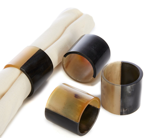Servilleteros de cuerno de búfalo Anillos de servilleta de cuerno de búfalo real Artículo decorativo de Mesa de color negro y marrón natural - Product Image 1