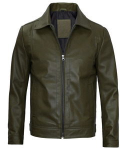 แจ็กเก็ตหนังแกะแท้สีเขียวมีซิปปกตั้งให้ความอบอุ่นสำหรับฤดูหนาวสามารถระบายอากาศได้ดีออกแบบได้ตามต้องการ - Product Image 1