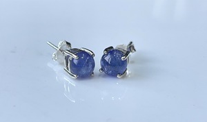 Natural Tanzanite Cabochon 4 Prong <b>EarRing</b> Handmade <b>Silver</b> <b>Earring</b>-925 Sterling <b>Silver</b> <b>Earring</b> with Push <b>Back</b> <b>Earrings</b> for Women - Product Image 2