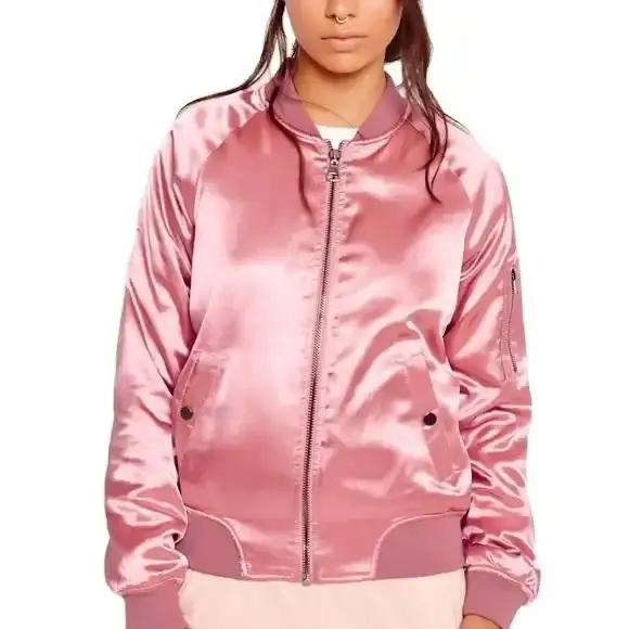 レディースモデルウェアファッショナブルでスタイリッシュなボンバージャケット女性/女性カスタムメイドデザインボンバージャケット卸売ピンク安いジャケット