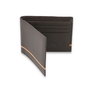 Men's Genuine Leather Slim <b>Wallet</b> With Striped Lining Fold Closure <b>Card</b> <b>Holder</b> Short Length Minimalist Design - Product Image 2