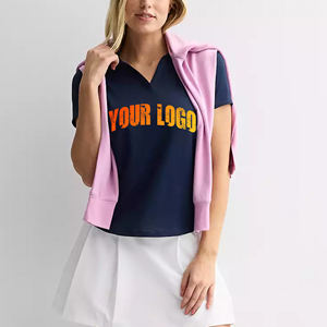 Meilleur prix pour femmes pour polos respirant de haute qualité à la mode col en V Logo personnalisé Options de taille d'été - Product Image 6