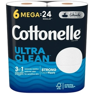 Papier toilette humide Cottonelle Ultra CleanCare 6 méga rouleaux 340 feuilles faites avec de la pulpe de coton et de bambou 2,040 feuilles totales - Product Image 2