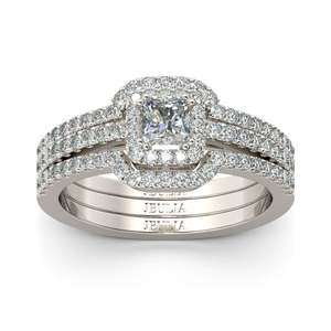 Ensemble de 3 bagues de mariage Jeulia Halo - Argent sterling plaqué or avec accents de diamants - Product Image 2