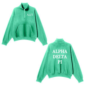 Sudadera de lana de algodón de invierno con logotipo frontal bordado personalizado para mujer con soporte, botón de cuello simulado, ropa de calle lateral Alpha Delta Pi - Product Image 5