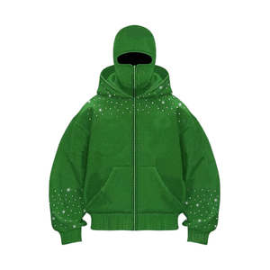Sudadera con capucha tipo pasamontañas Y2K para hombre con logotipo personalizado OEM, cremallera completa, máscara de esquí, apliques de diamantes de imitación, forro polar grueso de algodón, ecológica, para primavera - Product Image 2