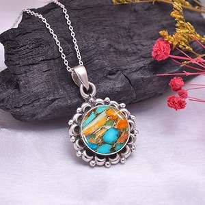 Turquoise Gemstone Tendance Pendentif 925 Sterling Silver Fine Jewelry Collier Pendentif Avec 925 Timbre Argent Pendentif Bijoux - Product Image 2