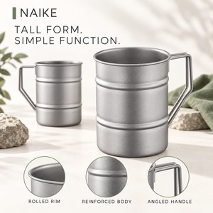 Robuster Camping-Kaffeebecher aus Metall mit verstärkten Rippen für Outdoor-Ausrüstungslieferungen - Product Image 1