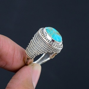 Boho Style 925 Sterling Silver <b>Turquoise</b> Gemstone Bezel Setting Rhodium Plated <b>Ring</b> Jewelry Handmade Women's Wedding Party Gift - Product Image 4