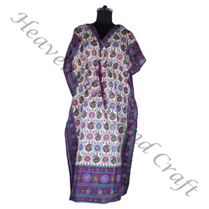 KFL009 Moda sin mangas de seda pura Kaftan largo de talla grande ropa de dormir para mujer - Product Image 5