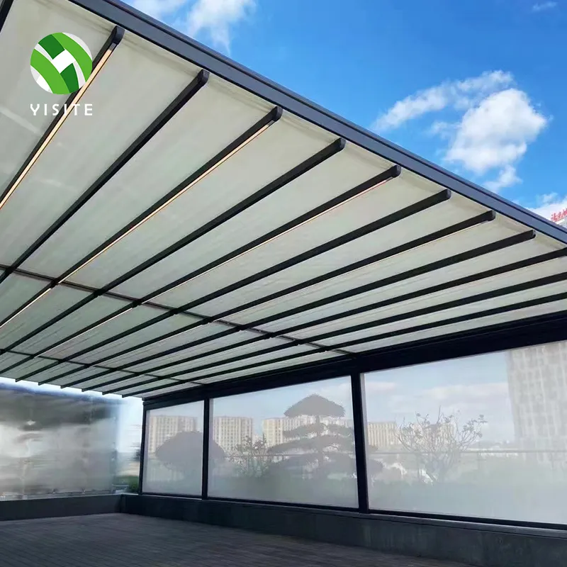 YST Werkslieferung einfache Installation Außenbereich faltbarer einziehbarer wasserdichter Vordach motorisierte Markise einziehbares Pergola-Dach