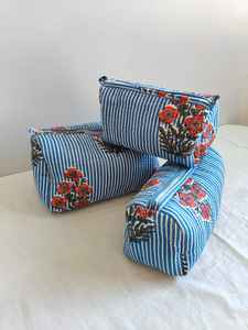 Ensemble de 3 trousses de maquillage et organiseurs en coton matelassé, trousse de toilette de voyage, trousse de maquillage à imprimé floral, organiseur de produits de toilette - Product Image 5