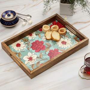 Muestra de bandeja elegante de madera diseñada a mano con juego de utensilios de comedor sostenible y decoración para el hogar, la Oficina y la cocina - Product Image 3
