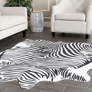 Tapis en cuir imprimé zèbre pour salon tapis en cuir de cheveux de poney en peau de vache véritable motif Animal personnalisé peau décorative - Product Image 4