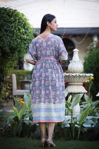Handmade <b>Bohemian</b> Midi-Length Summer Wear 100% Cotton Voile <b>Dress</b> Striped Border Hand Block Printed Sustainable Indian <b>Dress</b> - Product Image 2