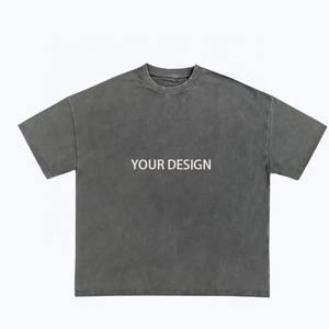 Camiseta personalizada de corte holgado con lavado de ácido de imitación para hombre, camiseta cuadrada Vintage para hombre, camisetas antiguas de gran tamaño de manga corta de algodón 100% - Product Image 3
